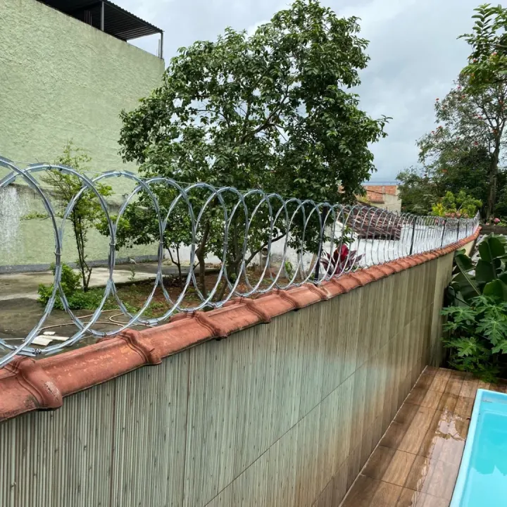 Concertina instalada ao longo de muro residencial